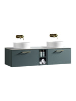Load image into Gallery viewer, Piatta 1400mm Wall Hung Double Vanity Unit with Side Storage &amp; Sintered Stone Countertop
