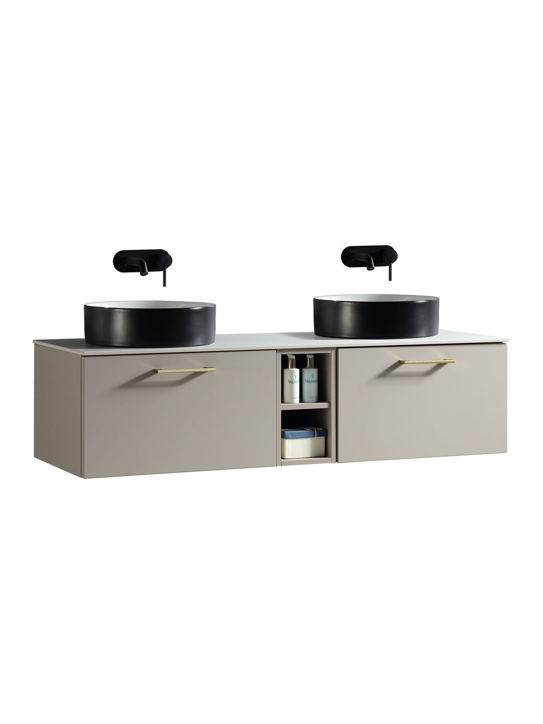 Piatta 1400mm Wall Hung Double Vanity Unit with Side Storage & Sintered Stone Countertop