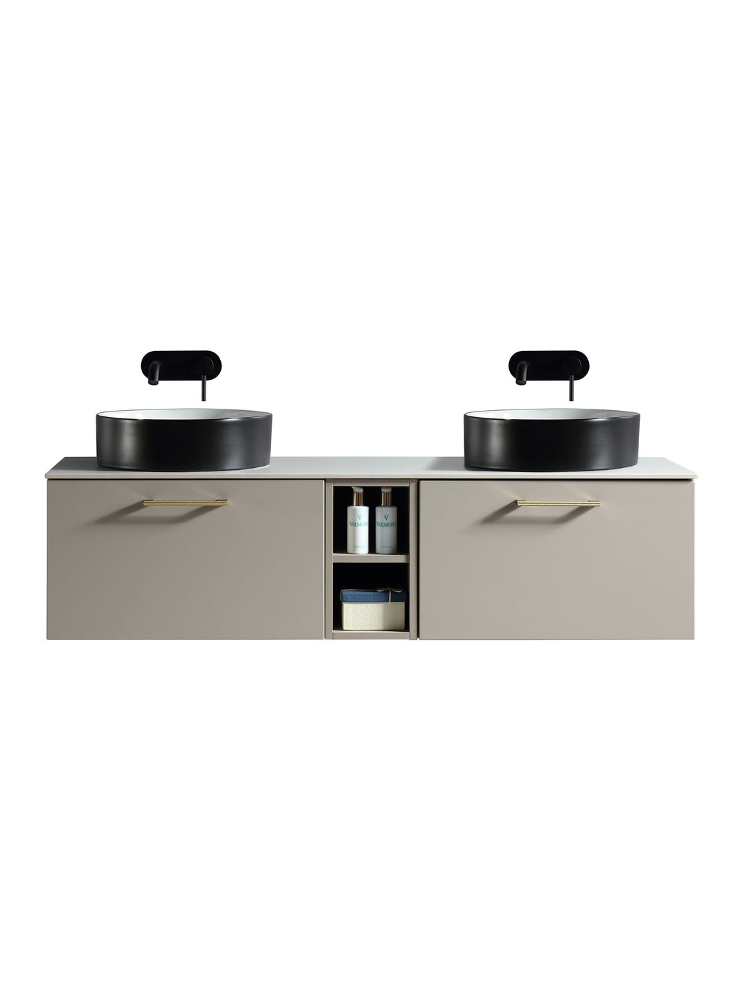 Piatta 1400mm Wall Hung Double Vanity Unit with Side Storage & Sintered Stone Countertop