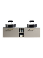 Load image into Gallery viewer, Piatta 1400mm Wall Hung Double Vanity Unit with Side Storage &amp; Sintered Stone Countertop
