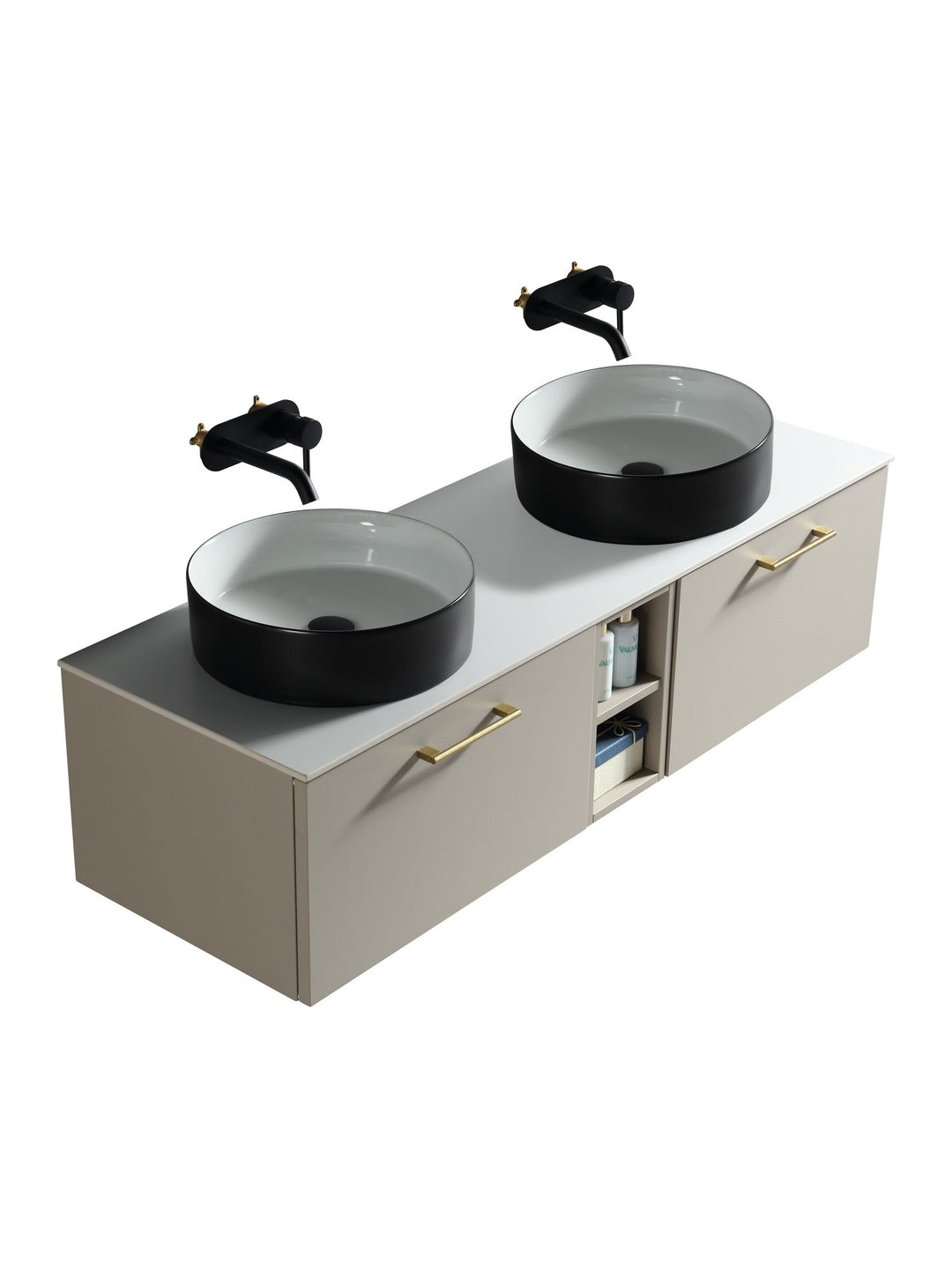 Piatta 1400mm Wall Hung Double Vanity Unit with Side Storage & Sintered Stone Countertop