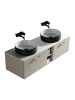 Load image into Gallery viewer, Piatta 1400mm Wall Hung Double Vanity Unit with Side Storage &amp; Sintered Stone Countertop
