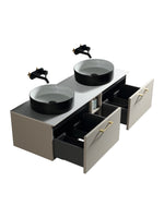 Load image into Gallery viewer, Piatta 1400mm Wall Hung Double Vanity Unit with Side Storage &amp; Sintered Stone Countertop
