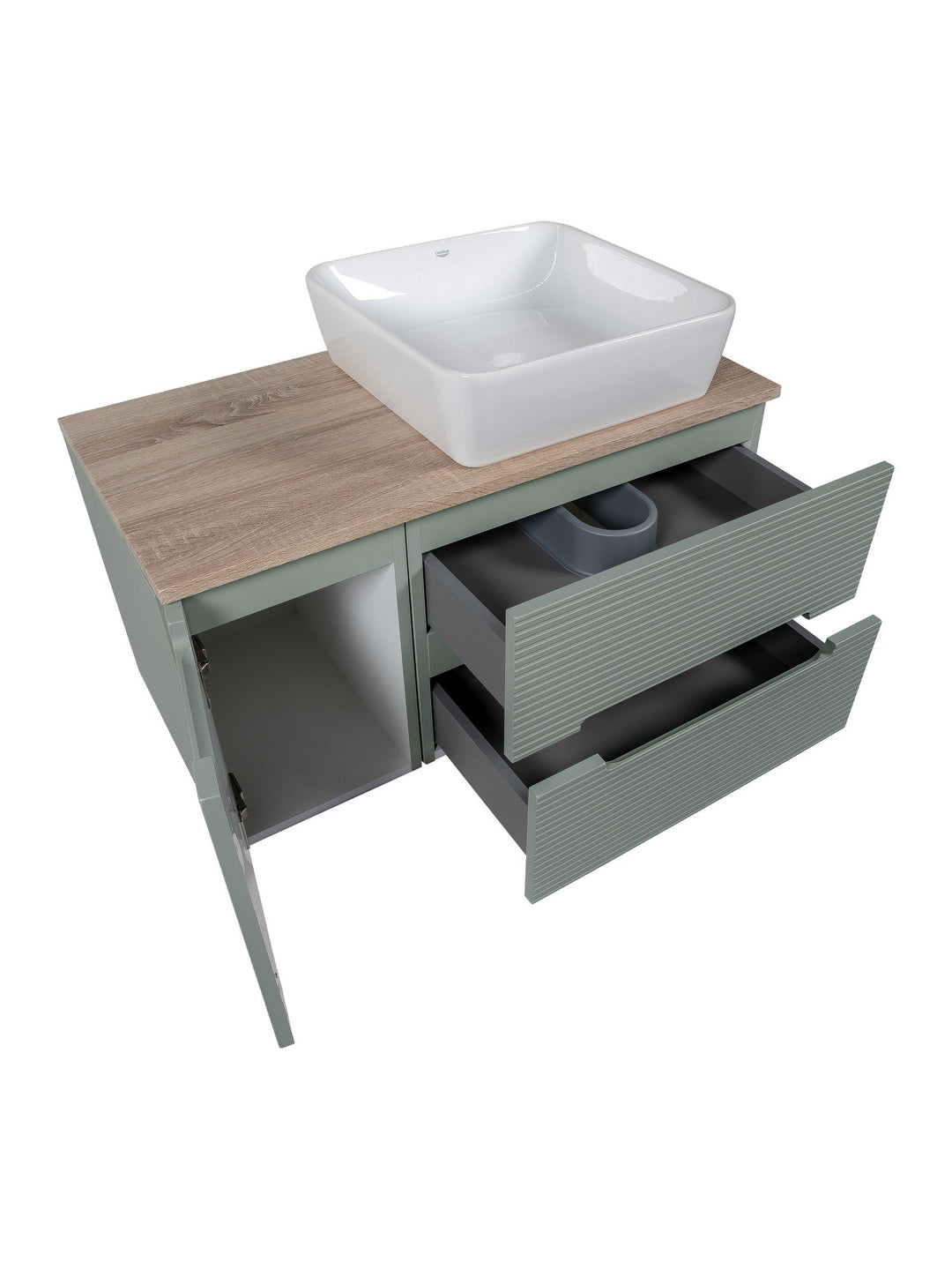 Monza Plus 900mm Fluted Wall Hung Vanity Unit with Side Cabinet & Countertop