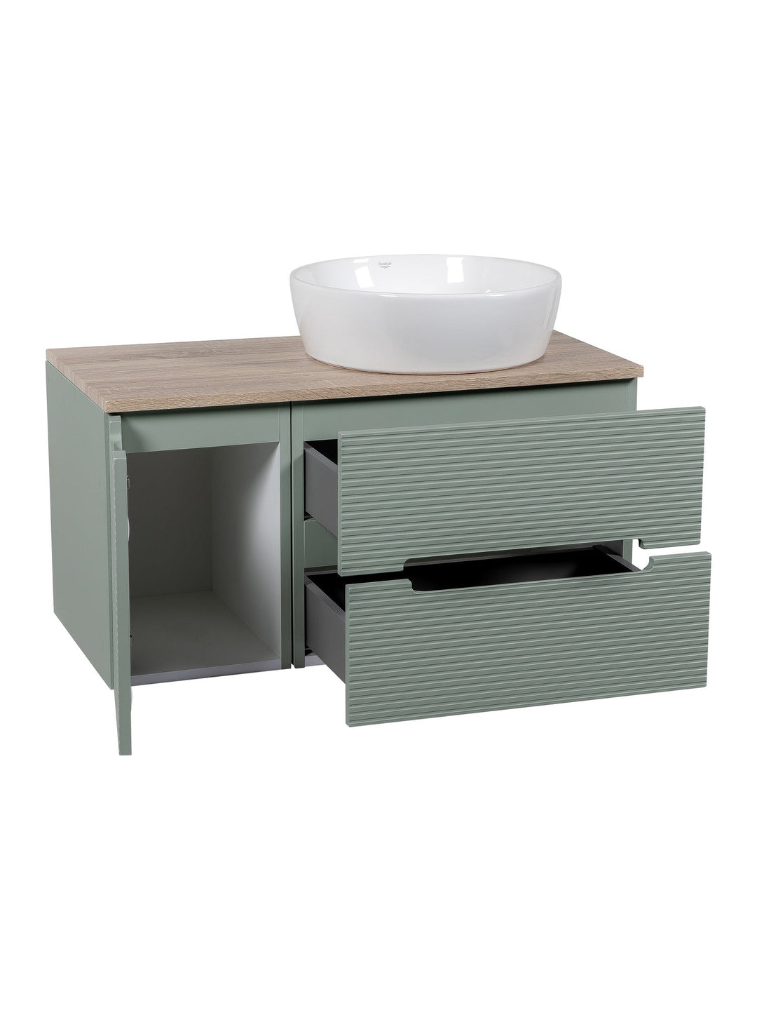 Monza Plus 900mm Fluted Wall Hung Vanity Unit with Side Cabinet & Countertop