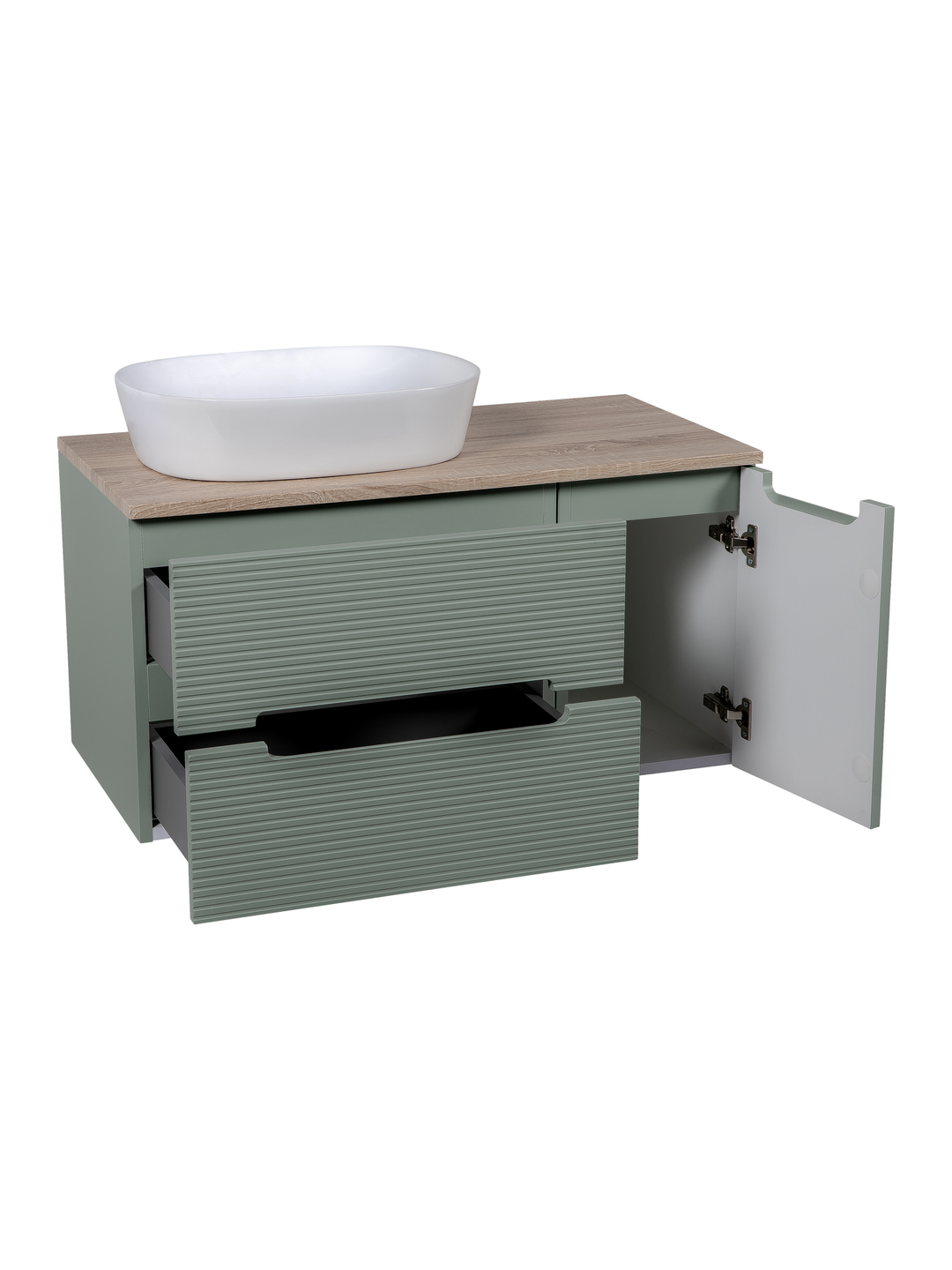 Monza Plus 900mm Fluted Wall Hung Vanity Unit with Side Cabinet & Countertop
