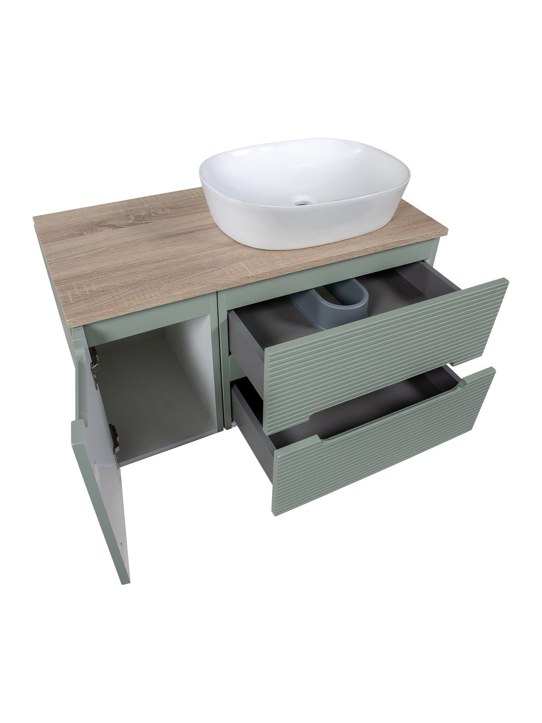 Monza Plus 900mm Fluted Wall Hung Vanity Unit with Side Cabinet & Countertop