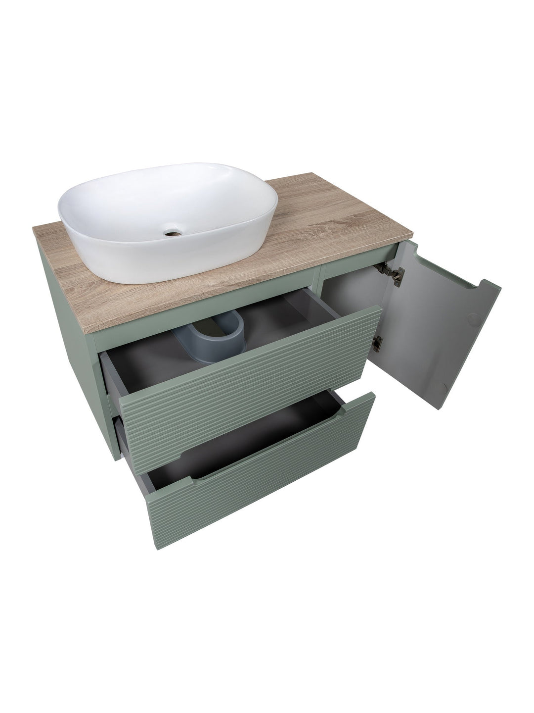 Monza Plus 900mm Fluted Wall Hung Vanity Unit with Side Cabinet & Countertop