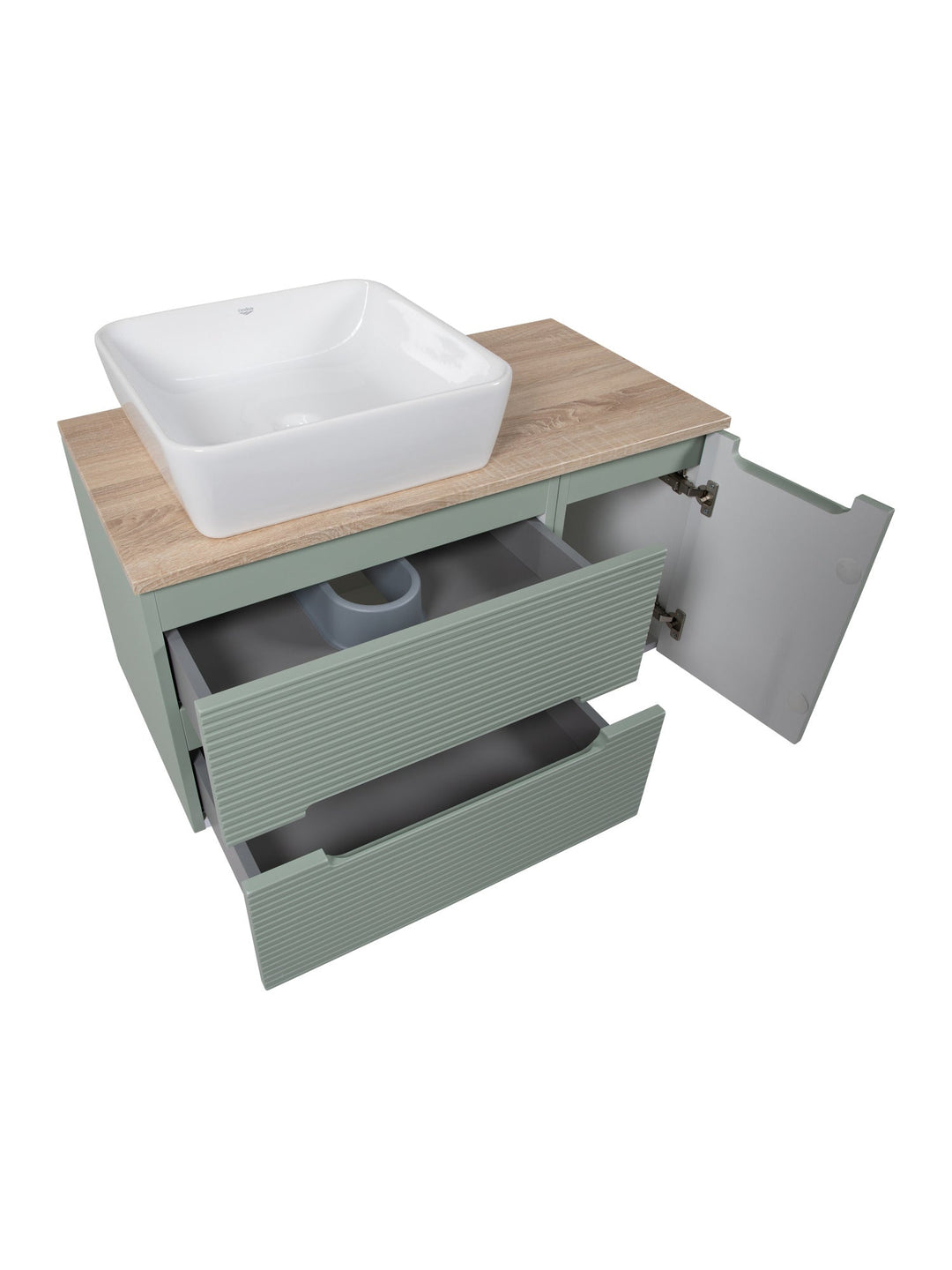 Monza Plus 900mm Fluted Wall Hung Vanity Unit with Side Cabinet & Countertop