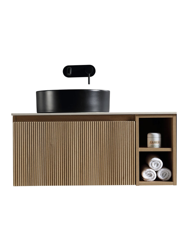 Flauto 800mm Wall Hung Vanity Unit with Side Storage Box & Sintered Stone Countertop