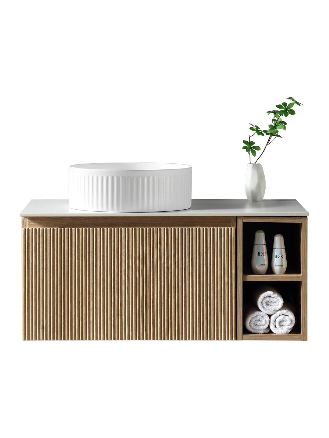 Flauto 800mm Wall Hung Vanity Unit with Side Storage Box & Sintered Stone Countertop