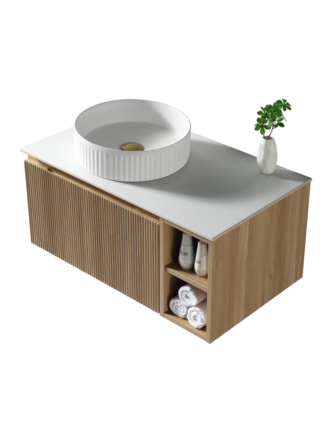 Flauto 800mm Wall Hung Vanity Unit with Side Storage Box & Sintered Stone Countertop