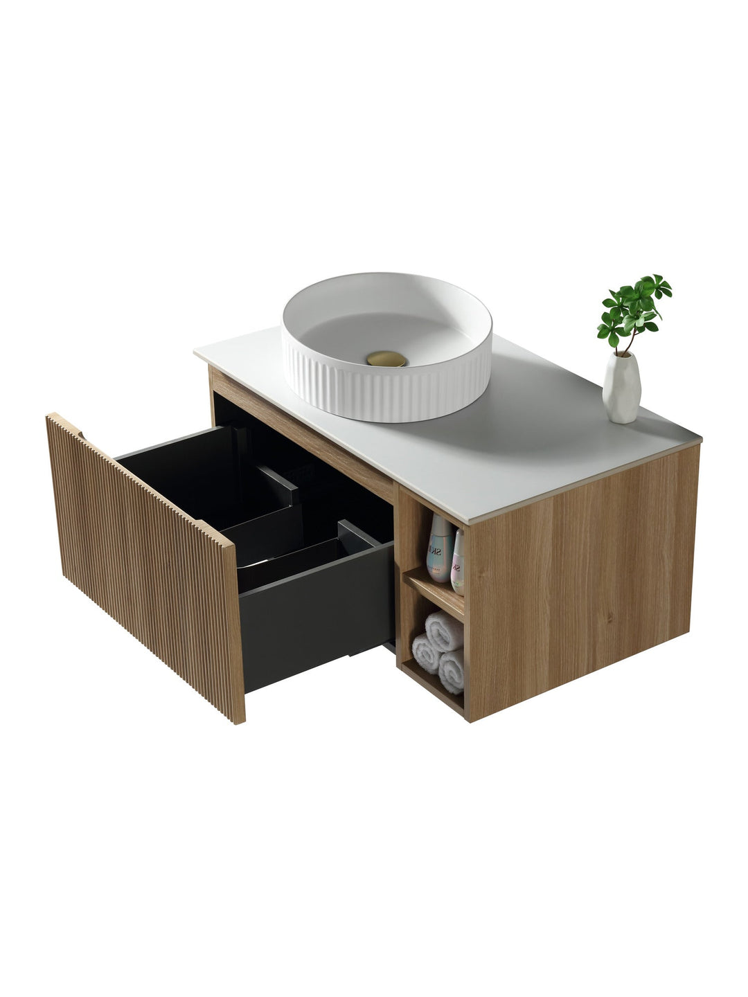 Flauto 800mm Wall Hung Vanity Unit with Side Storage Box & Sintered Stone Countertop