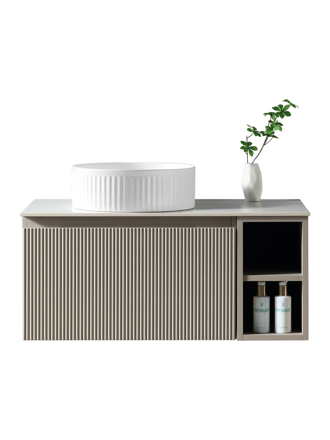 Flauto 800mm Wall Hung Vanity Unit with Side Storage Box & Sintered Stone Countertop