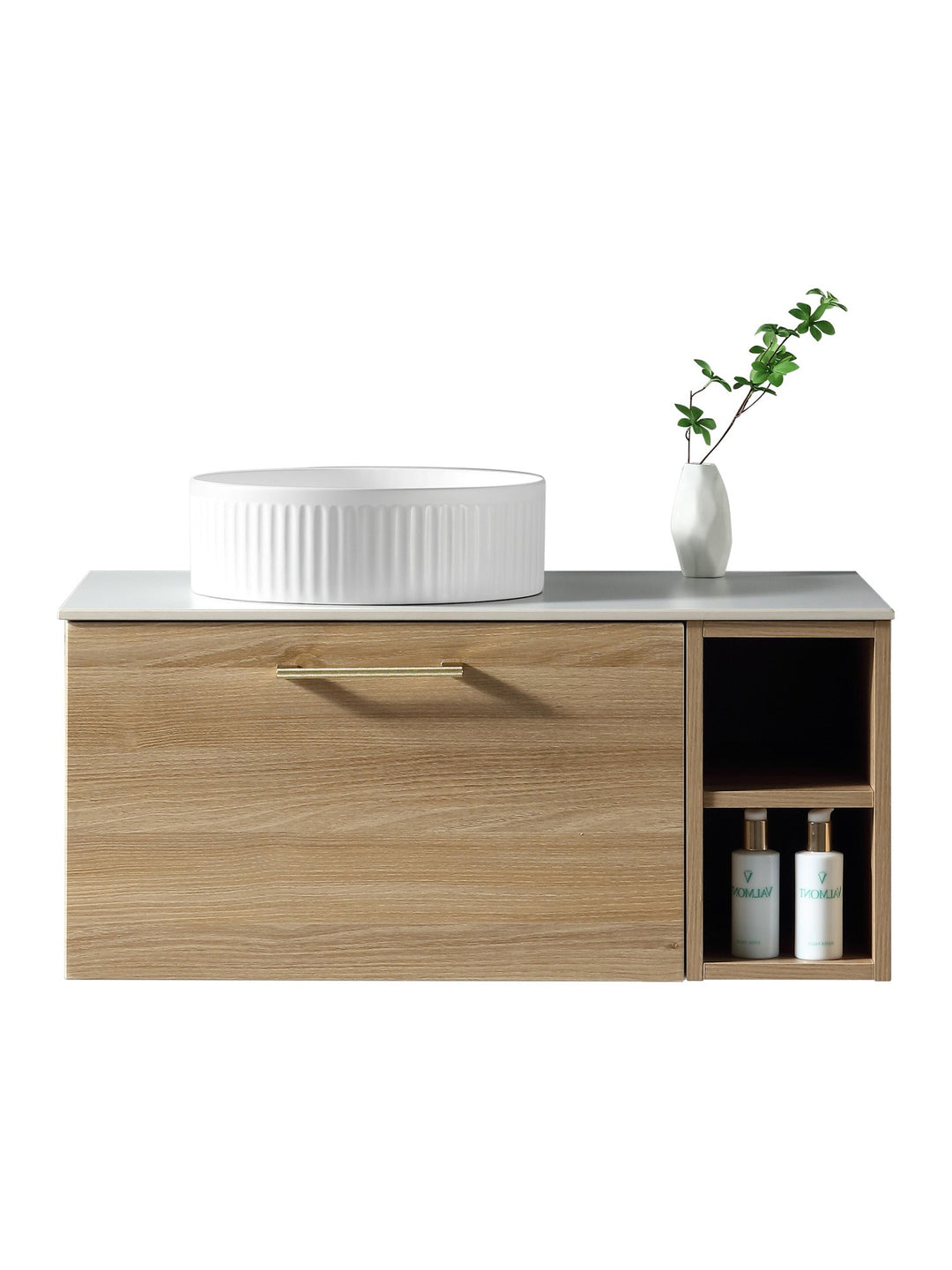 Piatta 800mm Wall Hung Vanity Unit with Side Storage & Sintered Stone Countertop