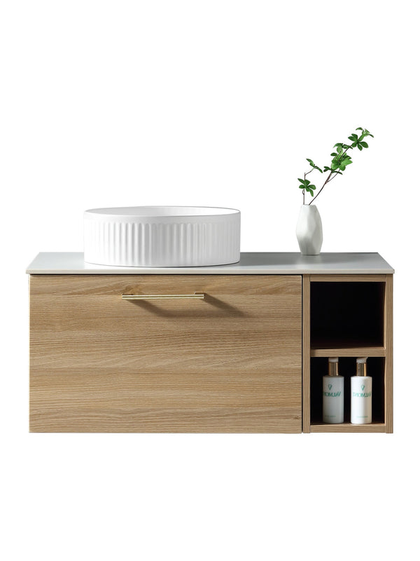 Piatta 800mm Wall Hung Vanity Unit with Side Storage & Sintered Stone Countertop