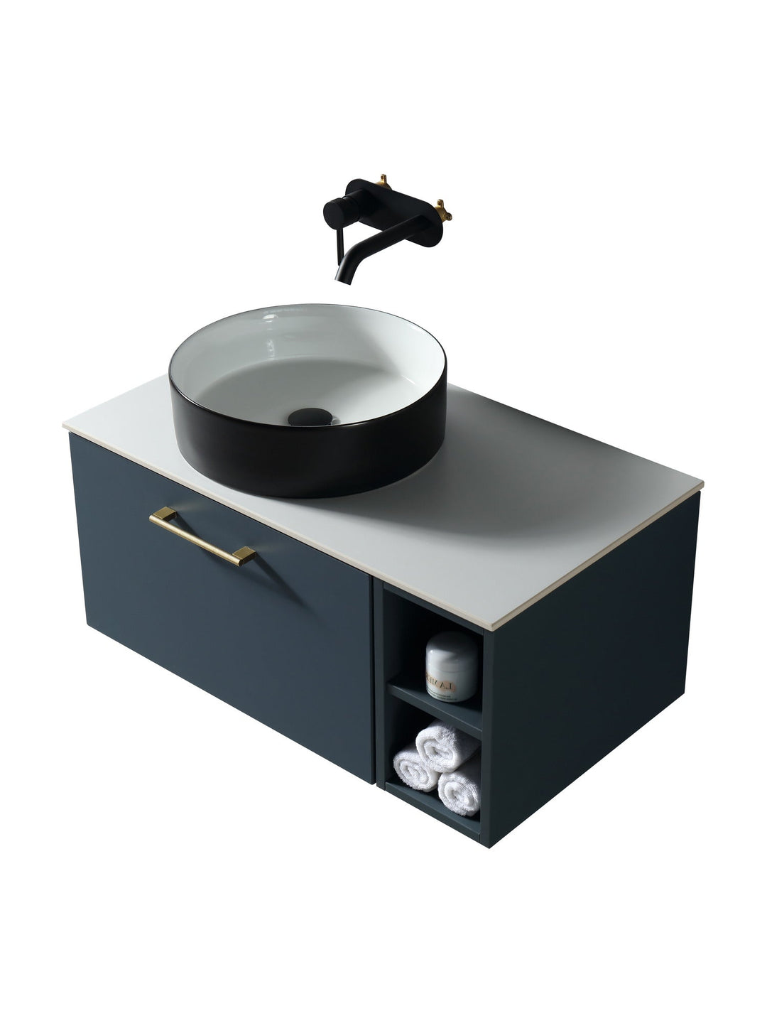 Piatta 800mm Wall Hung Vanity Unit with Side Storage & Sintered Stone Countertop