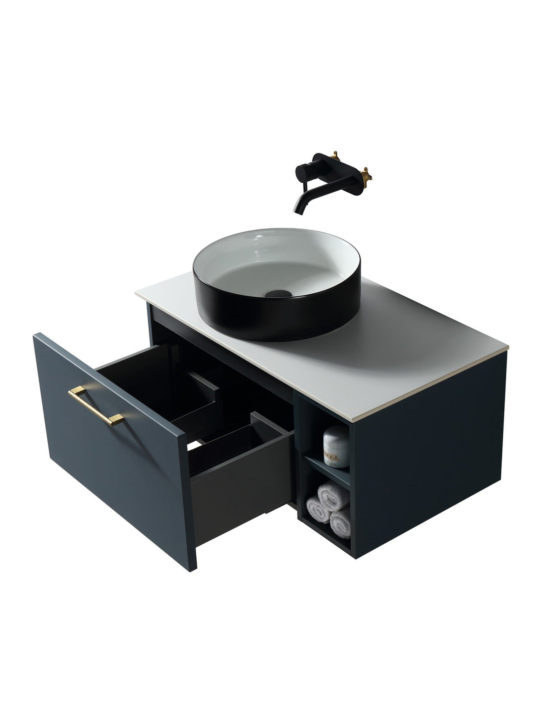 Piatta 800mm Wall Hung Vanity Unit with Side Storage & Sintered Stone Countertop