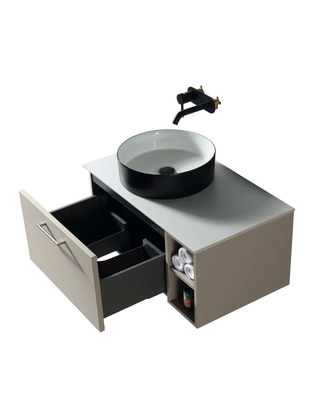 Piatta 800mm Wall Hung Vanity Unit with Side Storage & Sintered Stone Countertop