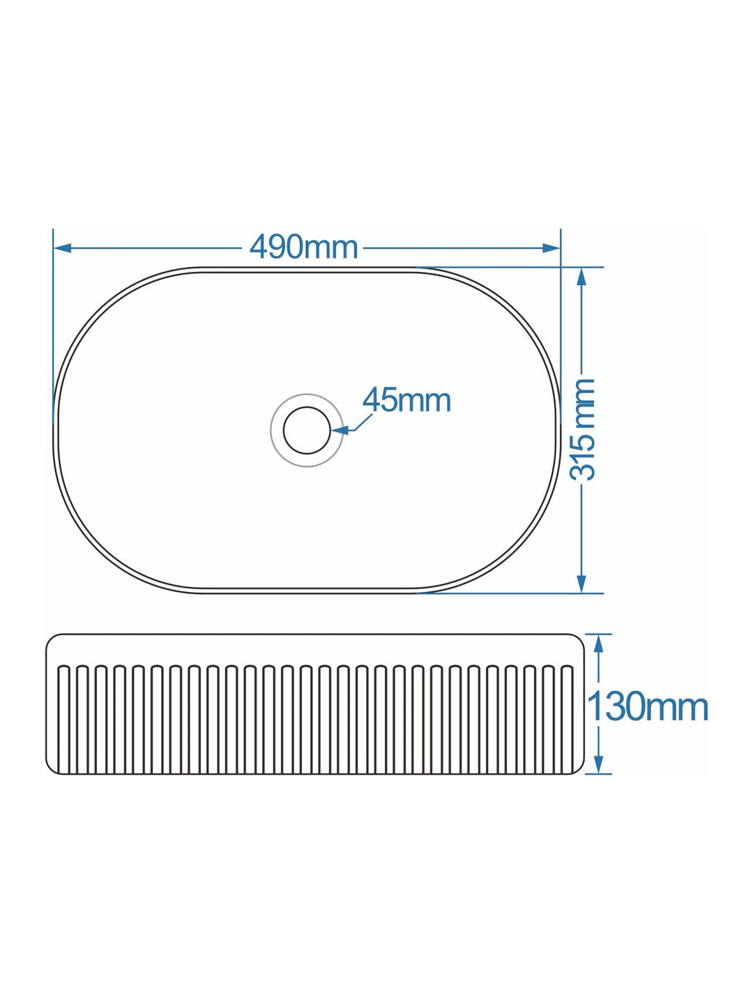 Flauto Fluted Oval Countertop Basin