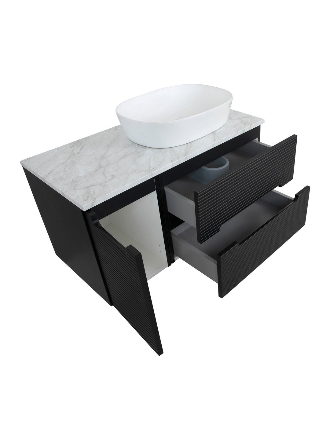 Monza Plus 900mm Fluted Wall Hung Vanity Unit with Side Cabinet & Countertop