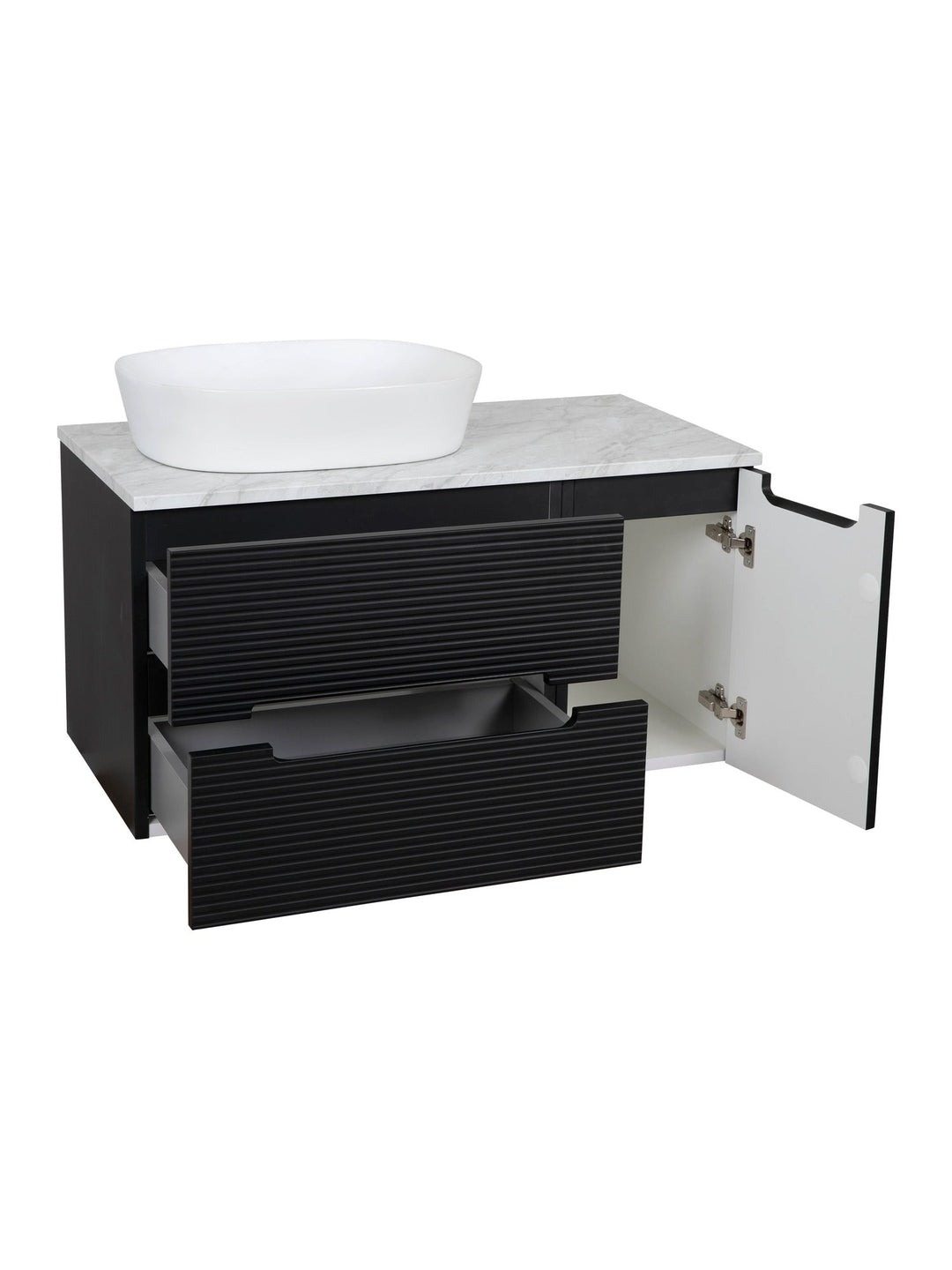 Monza Plus 900mm Fluted Wall Hung Vanity Unit with Side Cabinet & Countertop