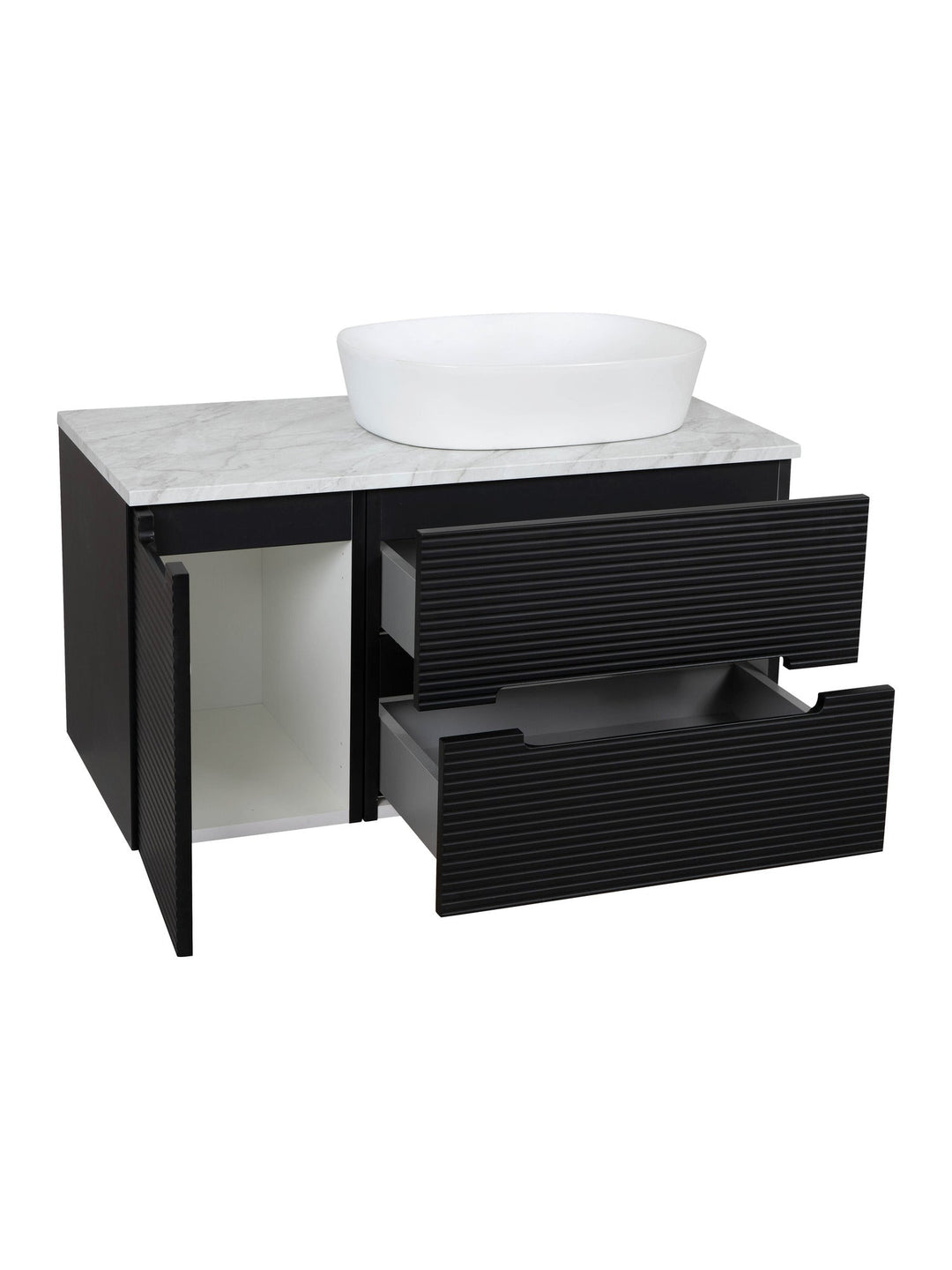 Monza Plus 900mm Fluted Wall Hung Vanity Unit with Side Cabinet & Countertop