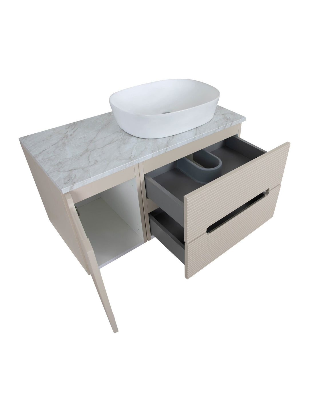 Monza Plus 900mm Fluted Wall Hung Vanity Unit with Side Cabinet & Countertop