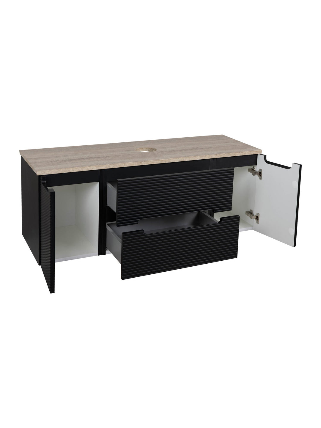 Monza Plus 1200mm Fluted Wall Hung Vanity Unit with 2 Side Cabinets & Countertop