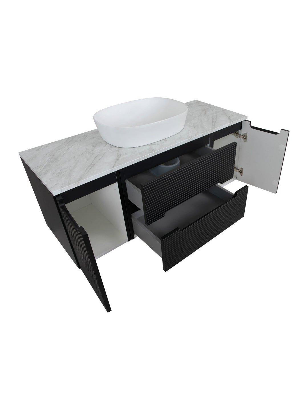 Monza Plus 1200mm Fluted Wall Hung Vanity Unit with 2 Side Cabinets & Countertop