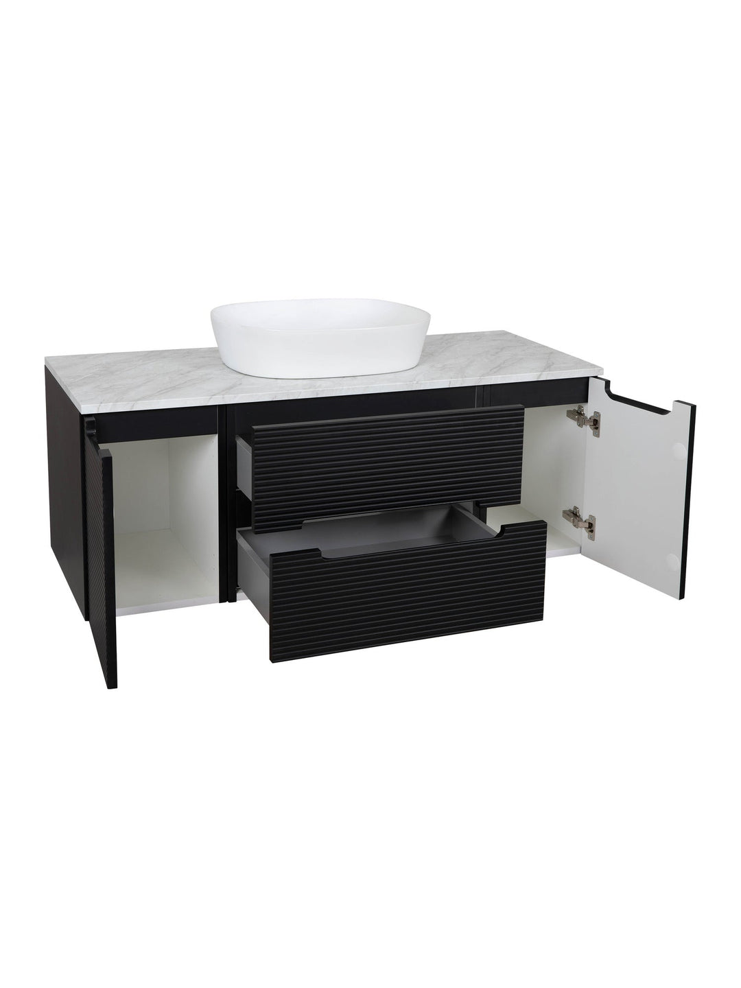 Monza Plus 1200mm Fluted Wall Hung Vanity Unit with 2 Side Cabinets & Countertop