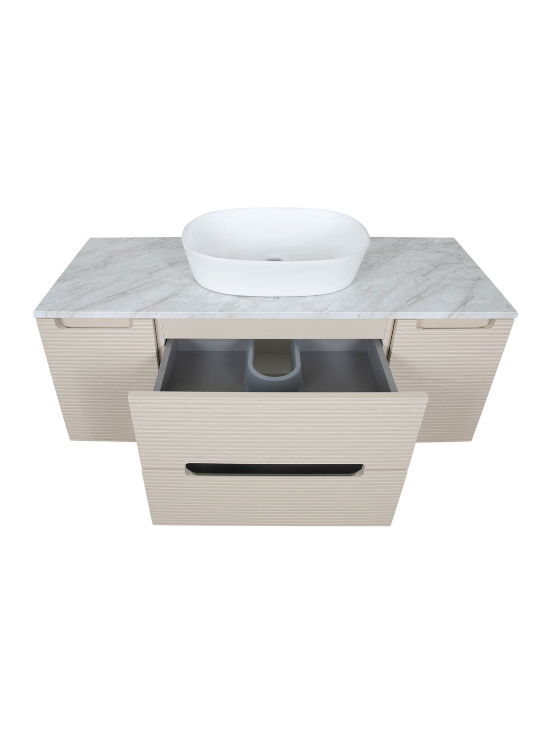 Monza Plus 1200mm Fluted Wall Hung Vanity Unit with 2 Side Cabinets & Countertop