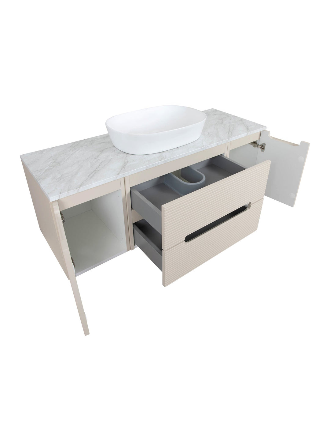 Monza Plus 1200mm Fluted Wall Hung Vanity Unit with 2 Side Cabinets & Countertop