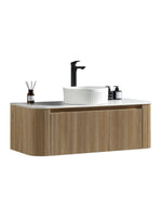 Load image into Gallery viewer, Flauto 1070mm Wall Hung Curved Corner Vanity Unit with Sintered Stone Countertop
