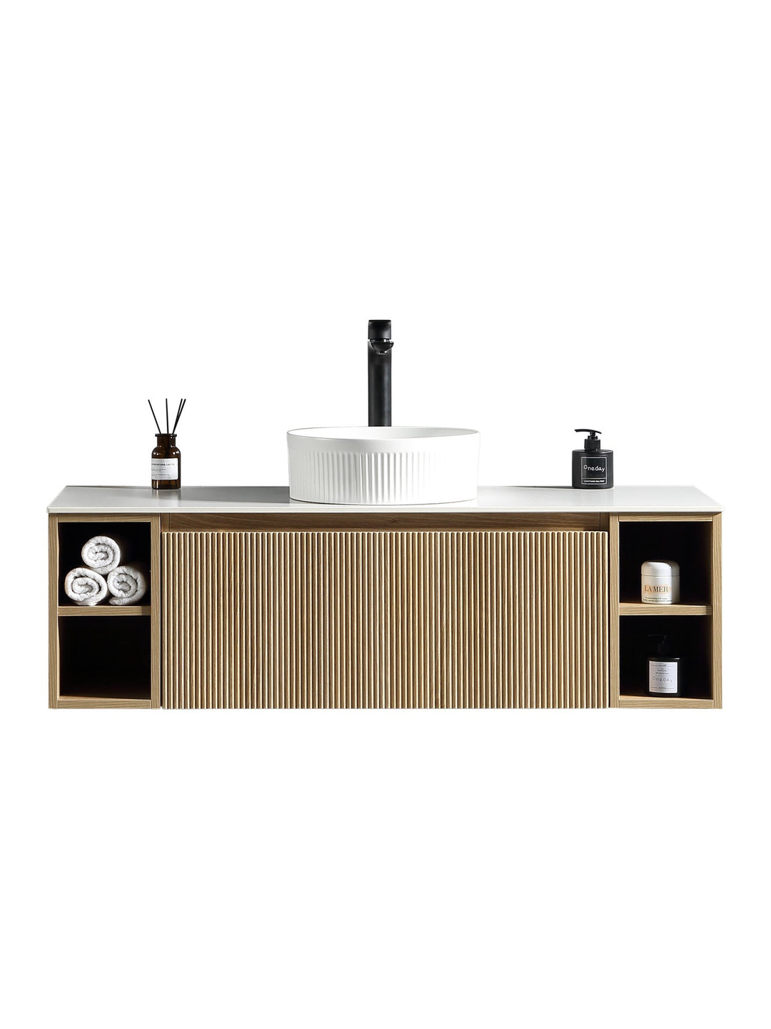 Flauto 1200mm Wall Hung Vanity Unit with Twin Side Storage & Sintered Stone Countertop
