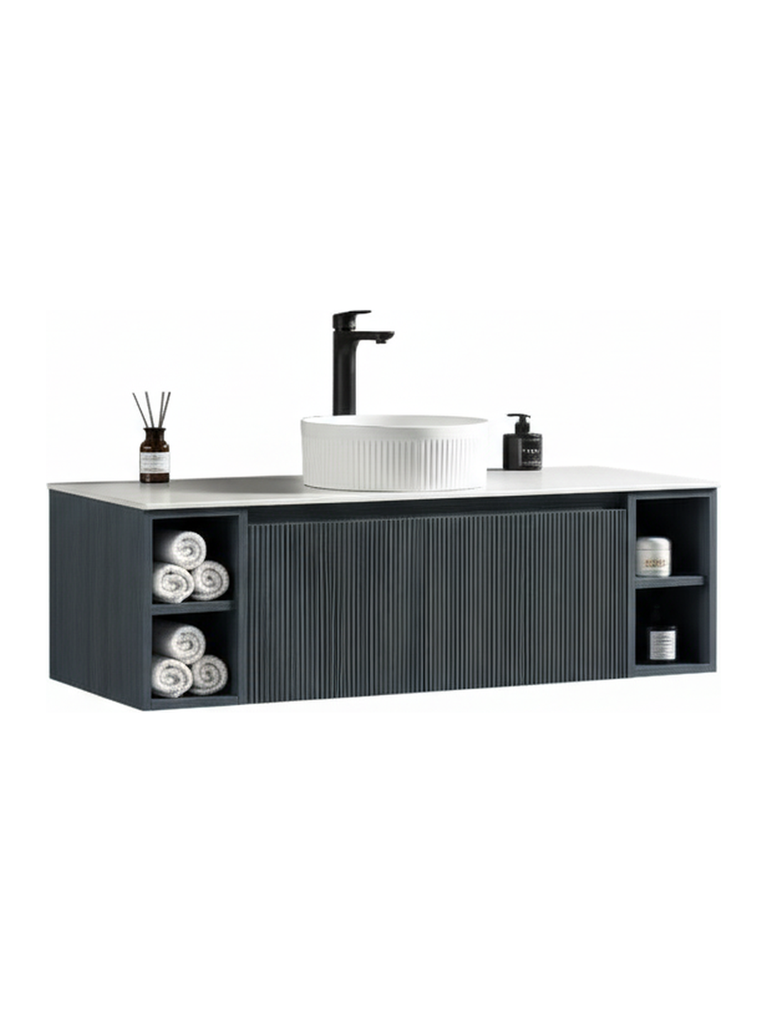 Flauto 1200mm Wall Hung Vanity Unit with Twin Side Storage & Sintered Stone Countertop