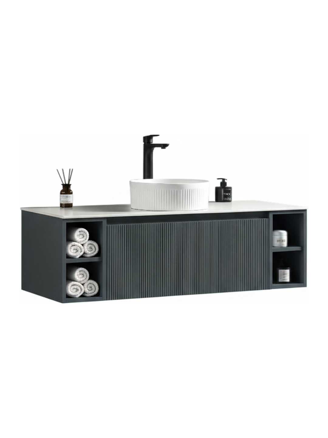 Flauto 1200mm Wall Hung Vanity Unit with Twin Side Storage & Sintered Stone Countertop