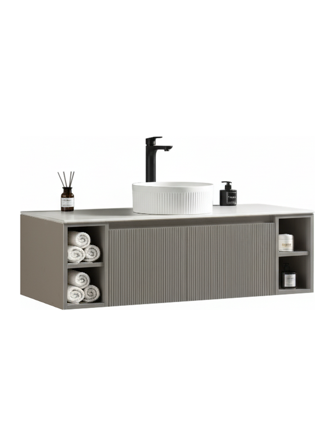 Flauto 1200mm Wall Hung Vanity Unit with Twin Side Storage & Sintered Stone Countertop
