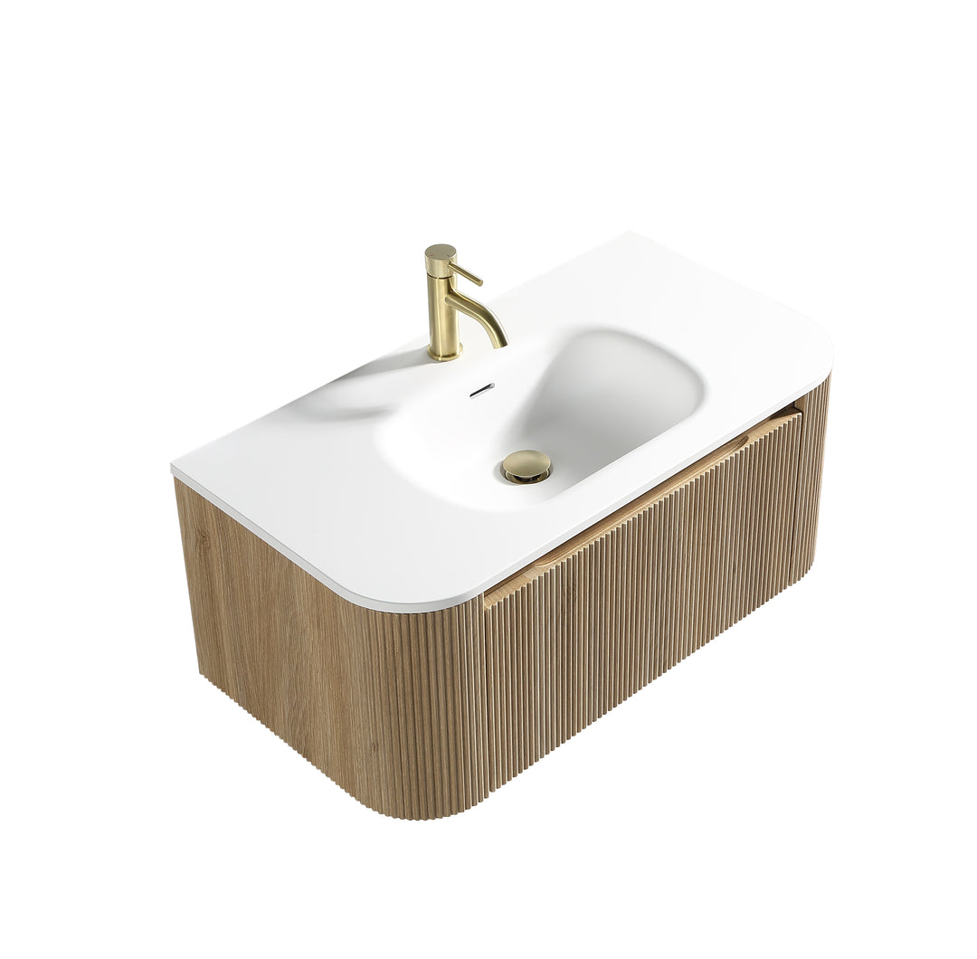 Flauto 870mm Wall Hung Curved Corner Vanity Unit with Matte Basin