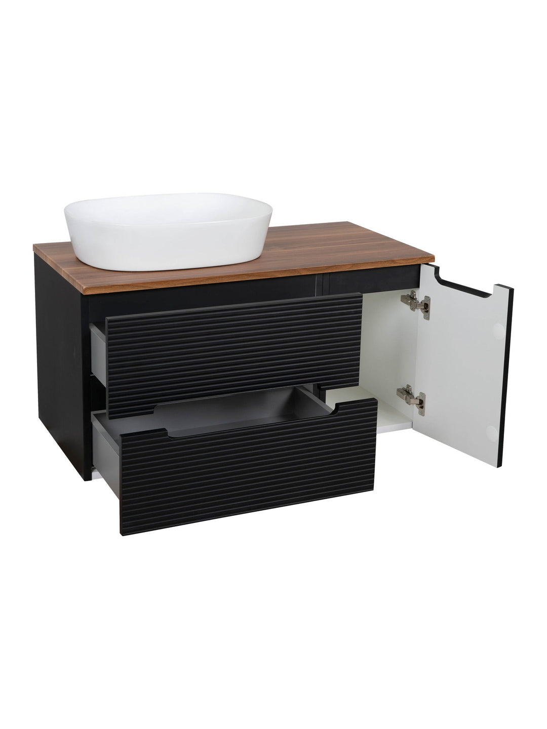 Monza Plus 900mm Fluted Wall Hung Vanity Unit with Side Cabinet & Countertop