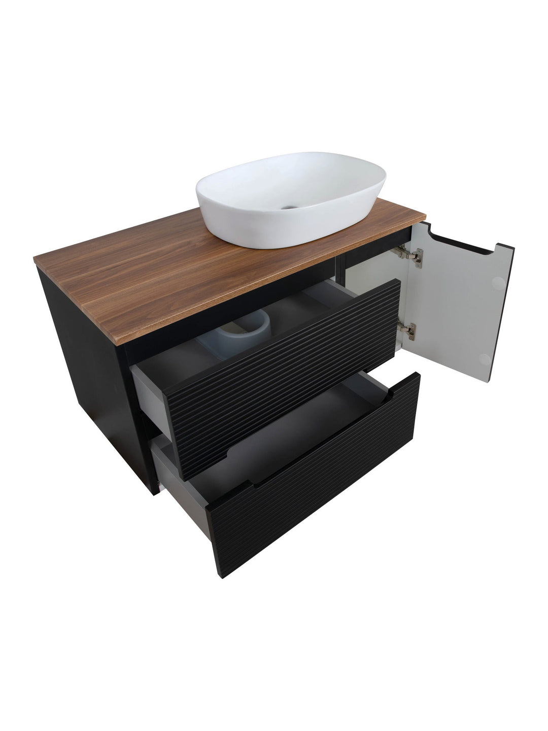 Monza Plus 900mm Fluted Wall Hung Vanity Unit with Side Cabinet & Countertop