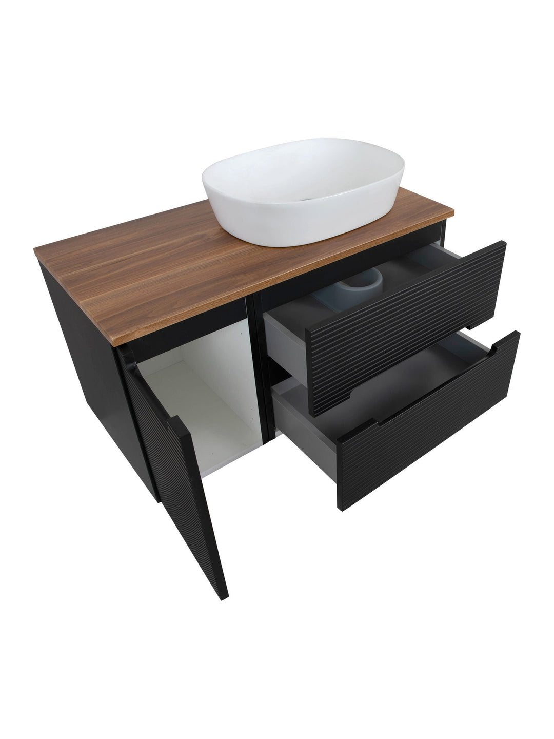 Monza Plus 900mm Fluted Wall Hung Vanity Unit with Side Cabinet & Countertop