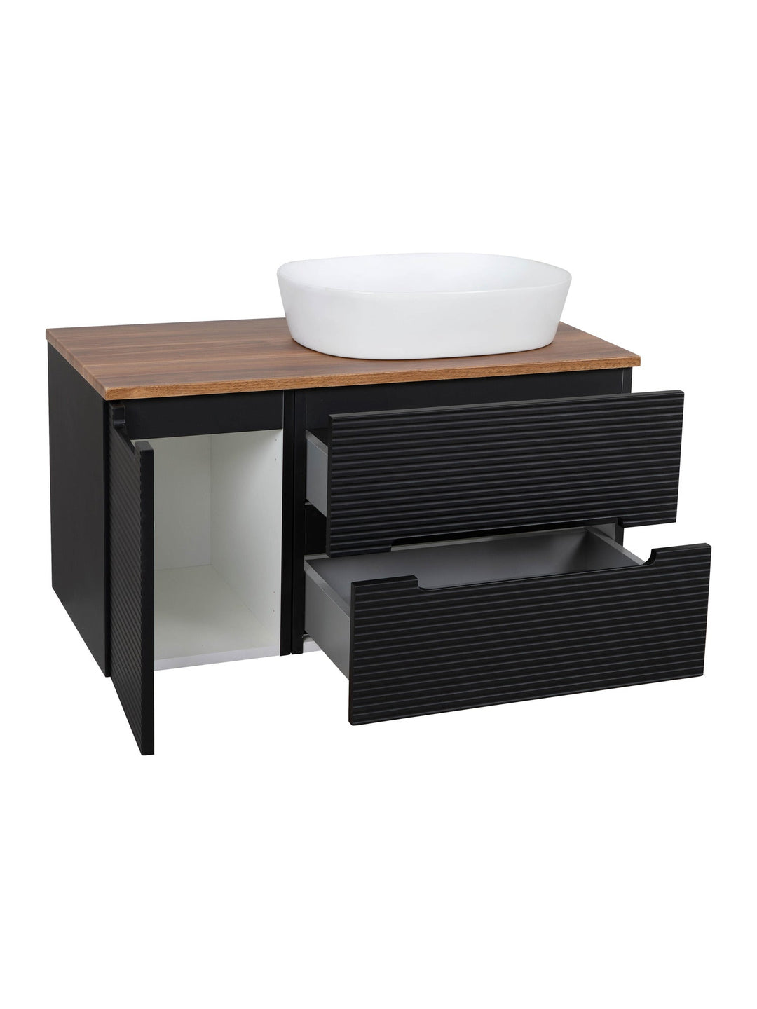 Monza Plus 900mm Fluted Wall Hung Vanity Unit with Side Cabinet & Countertop