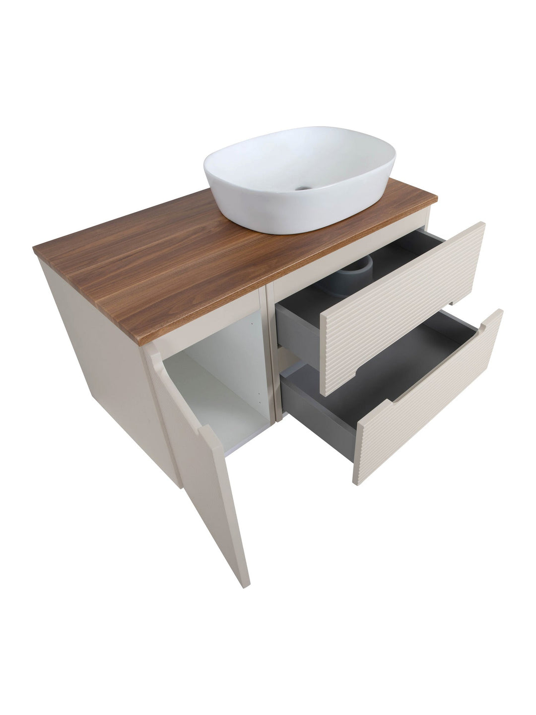 Monza Plus 900mm Fluted Wall Hung Vanity Unit with Side Cabinet & Countertop