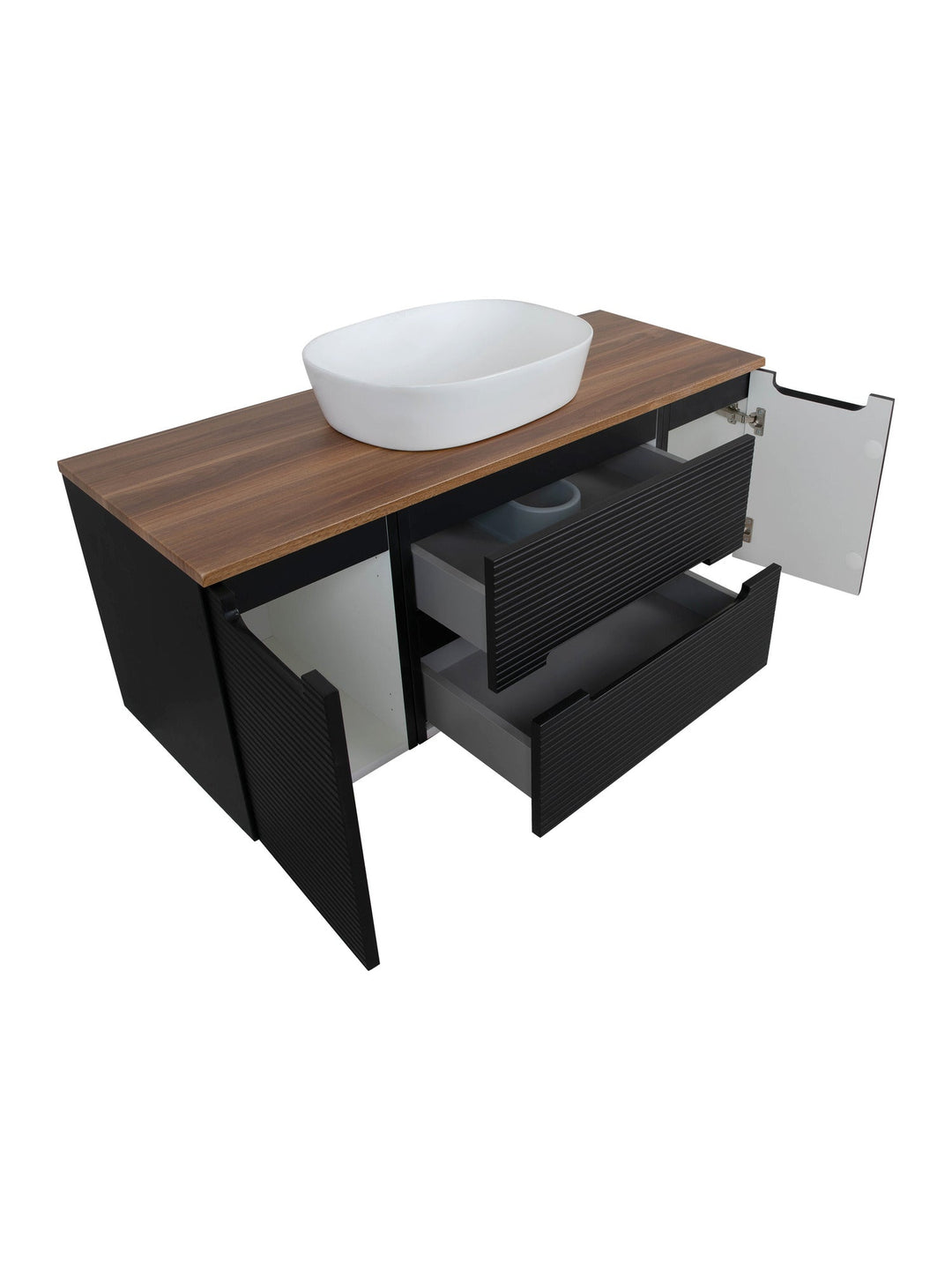 Monza Plus 1200mm Fluted Wall Hung Vanity Unit with 2 Side Cabinets & Countertop