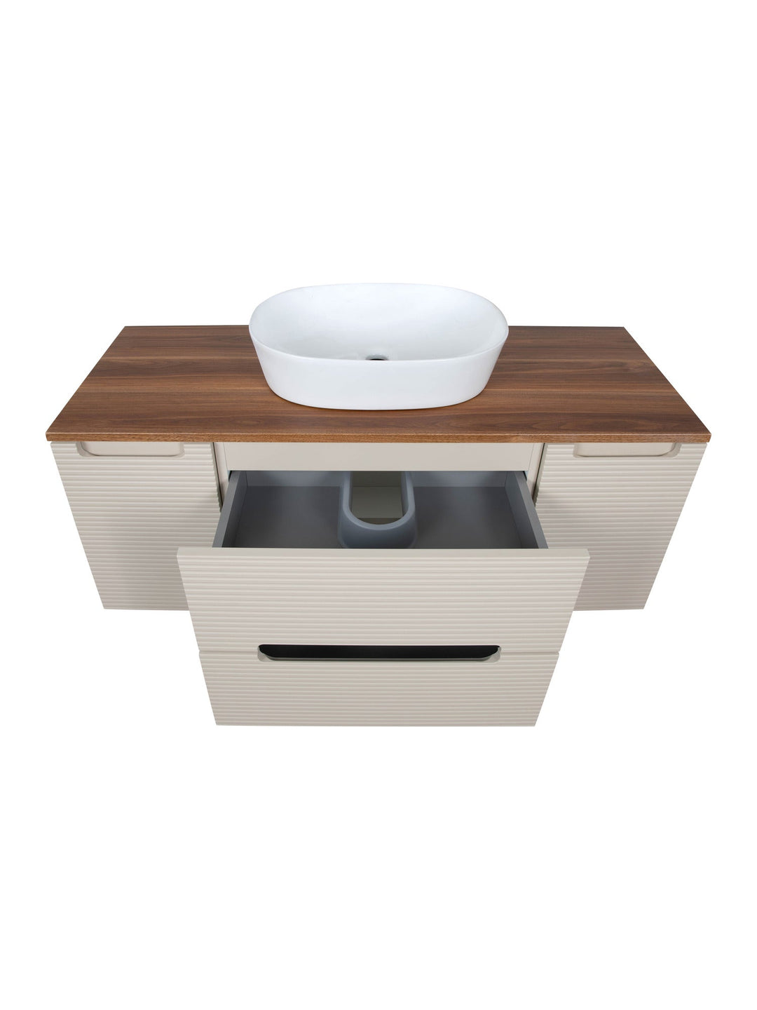 Monza Plus 1200mm Fluted Wall Hung Vanity Unit with 2 Side Cabinets & Countertop
