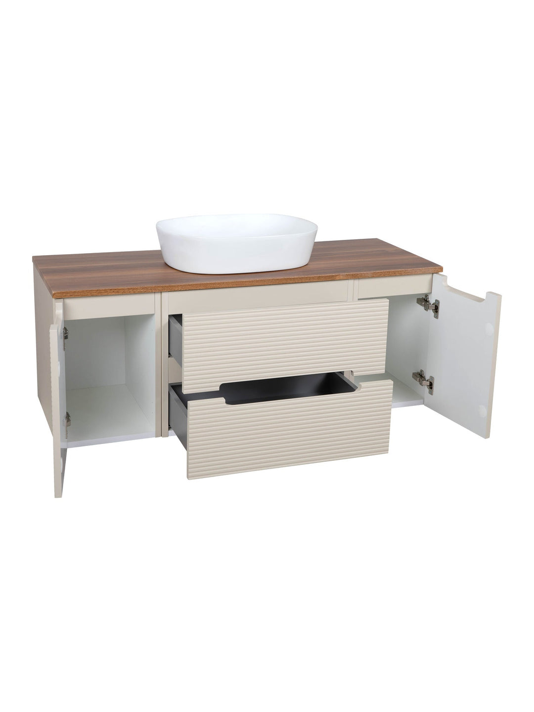 Monza Plus 1200mm Fluted Wall Hung Vanity Unit with 2 Side Cabinets & Countertop