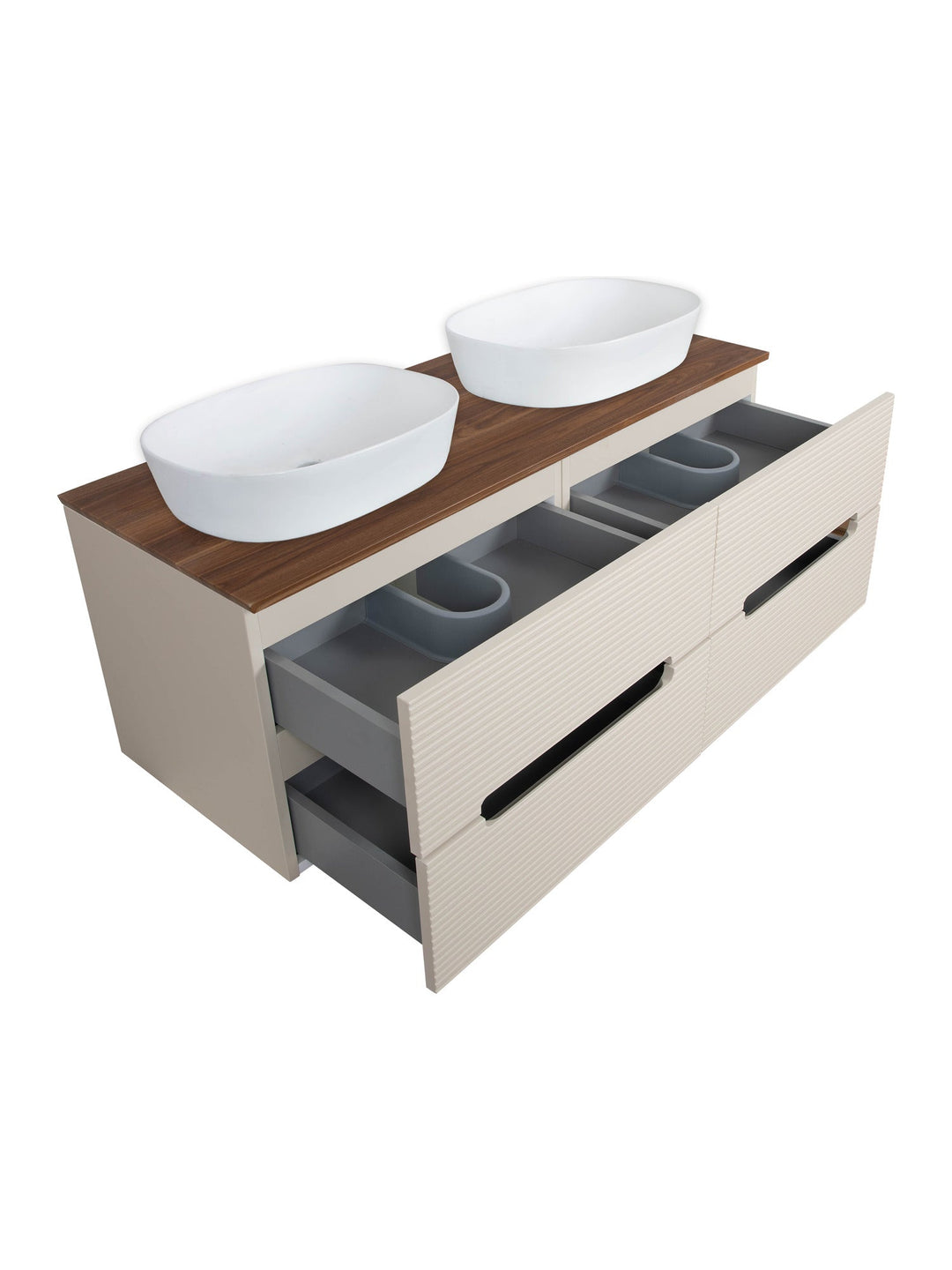 Monza Plus 1200mm Fluted Wall Hung Double Vanity Unit with Countertop
