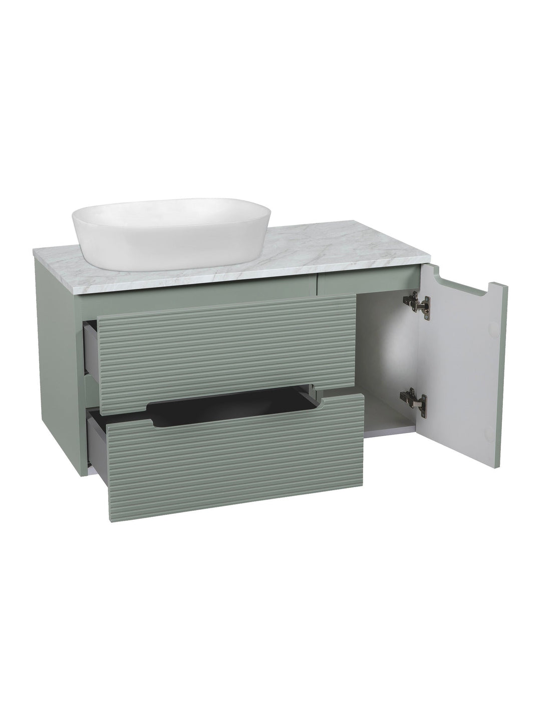 Monza Plus 900mm Fluted Wall Hung Vanity Unit with Side Cabinet & Countertop