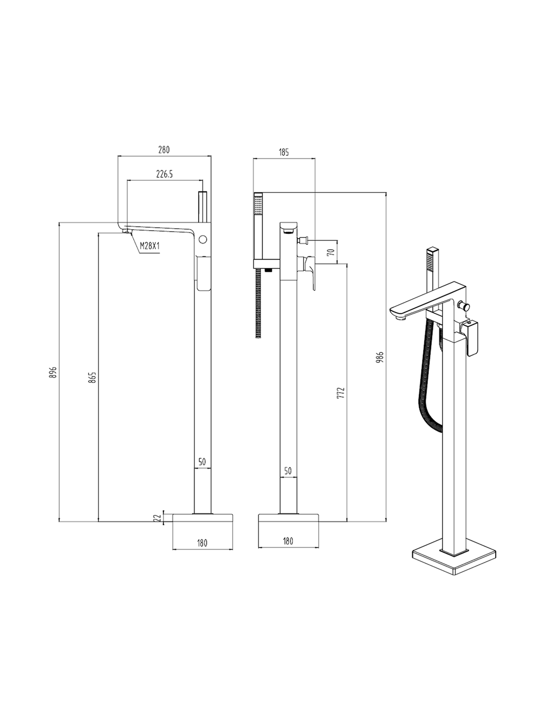 Swansea Chrome Floor-Standing Bath Filler Tap